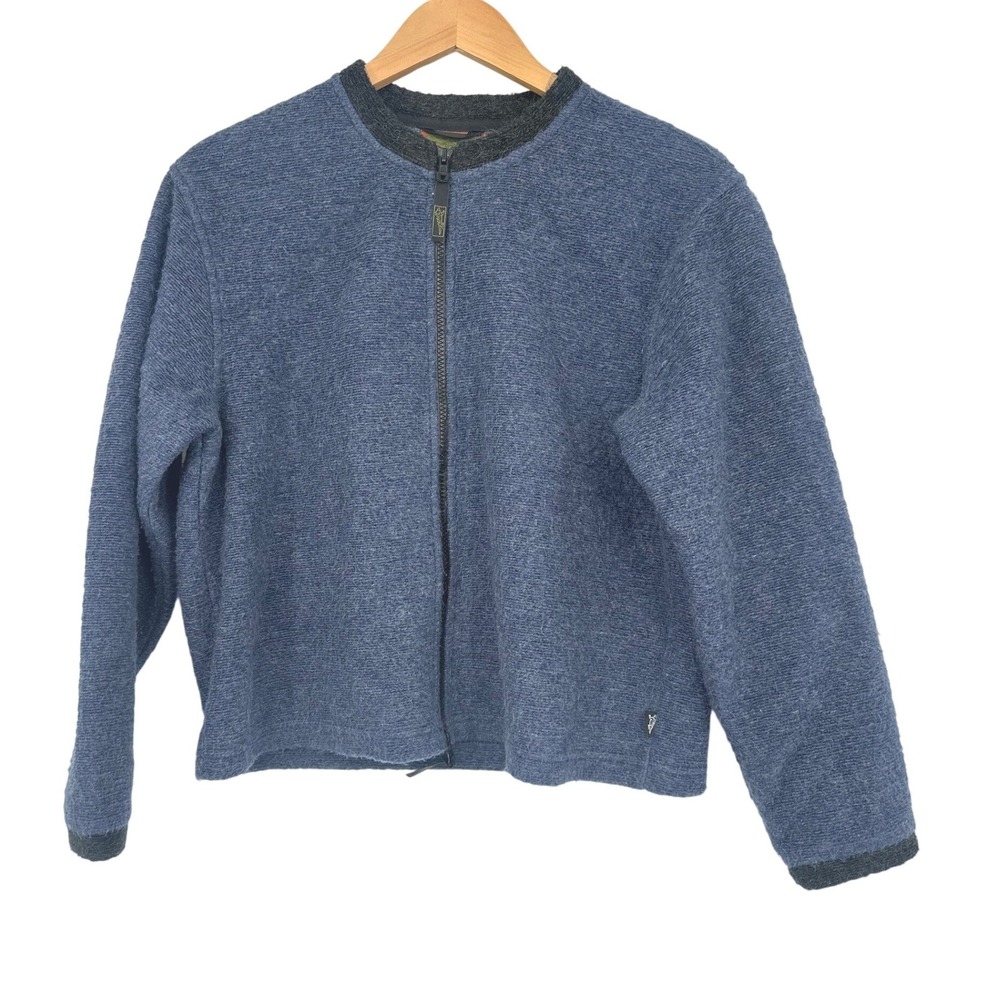 Horny Toad Full Zip Sweater Women Large Blue Mohair Wool Blend Outdoor Gorpcore